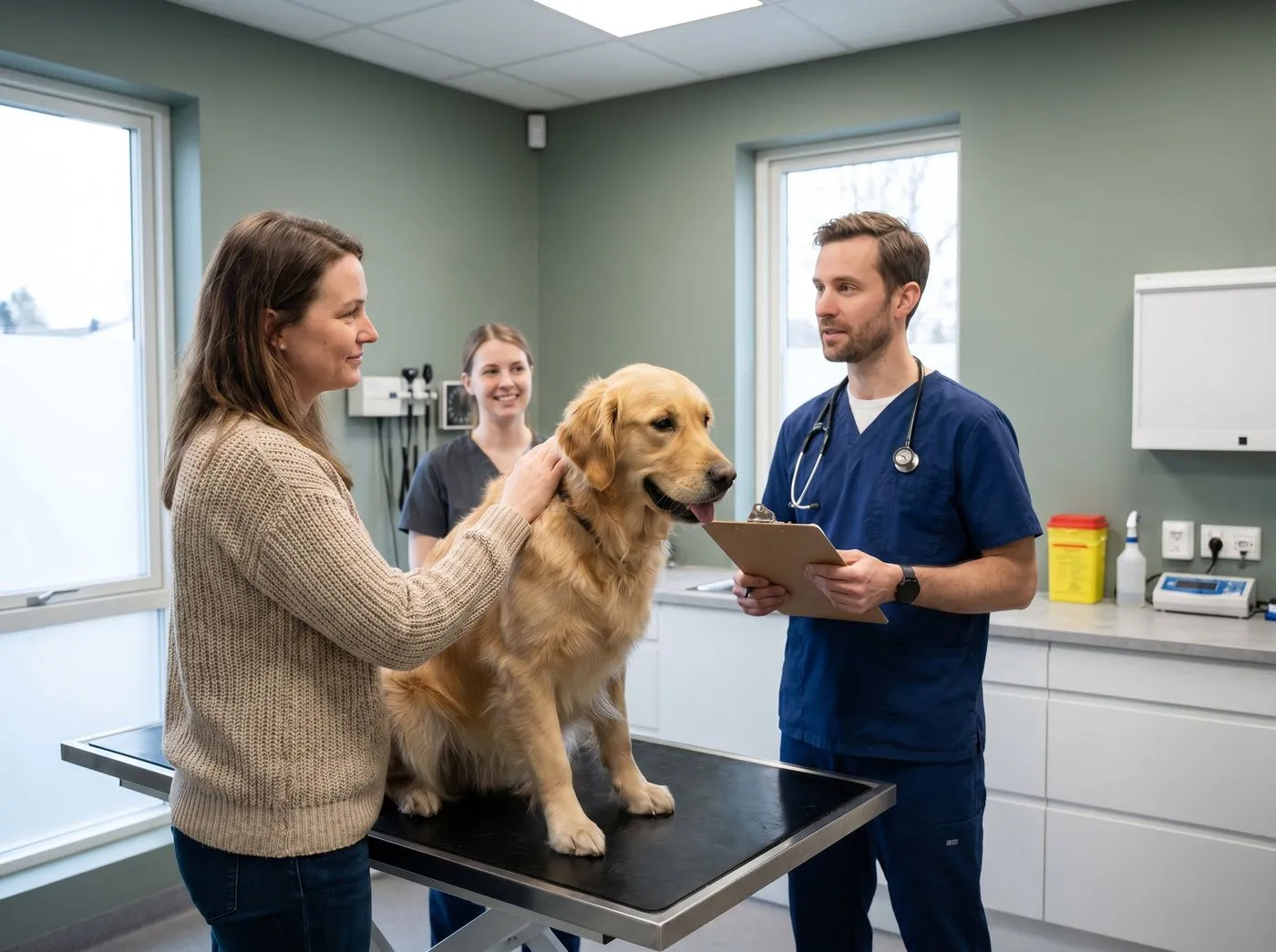 Tutora levando cão ao veterinário - resposta rápida diante de exposição a planta de risco