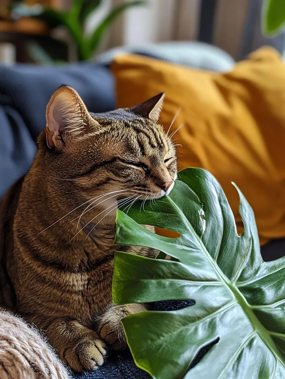 Gato comendo planta tóxica